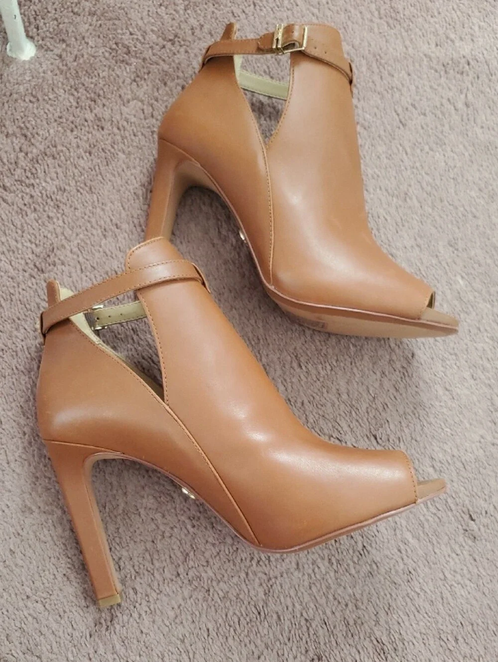 MICHAEL Michael Kors Peep-Toe Ankle Booties with Gold Buckle
